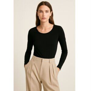 FLAX Women's Top Size Medium Black Round Neck Long Sleeve Jersey